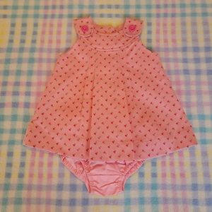 JOE ♡ Sweet Vintage 2pc Coral Mini Floral Pleated Button Sun Dress Outfit 3-6M